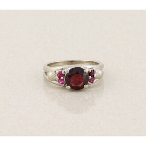Unbranded Jewelry - 14k White Gold Natural Garnet And Lab Created Ruby Ring Size 6 1/4